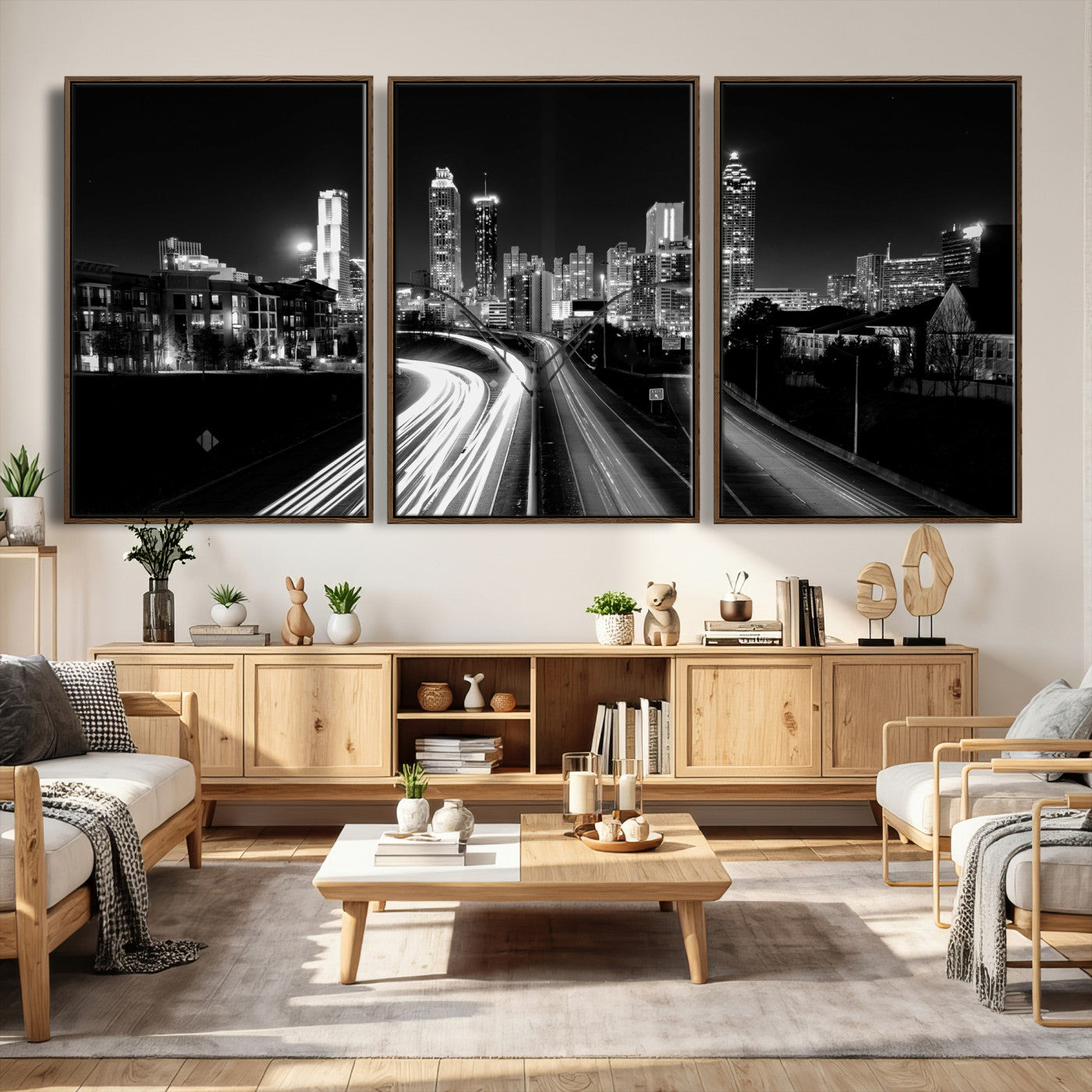 80330064-MGV-CV-36X24 - Atlanta Skyline Wall Art Canvas Print, Atlanta Downtown Night Cityscape Print for Modern Urban Wall Decor