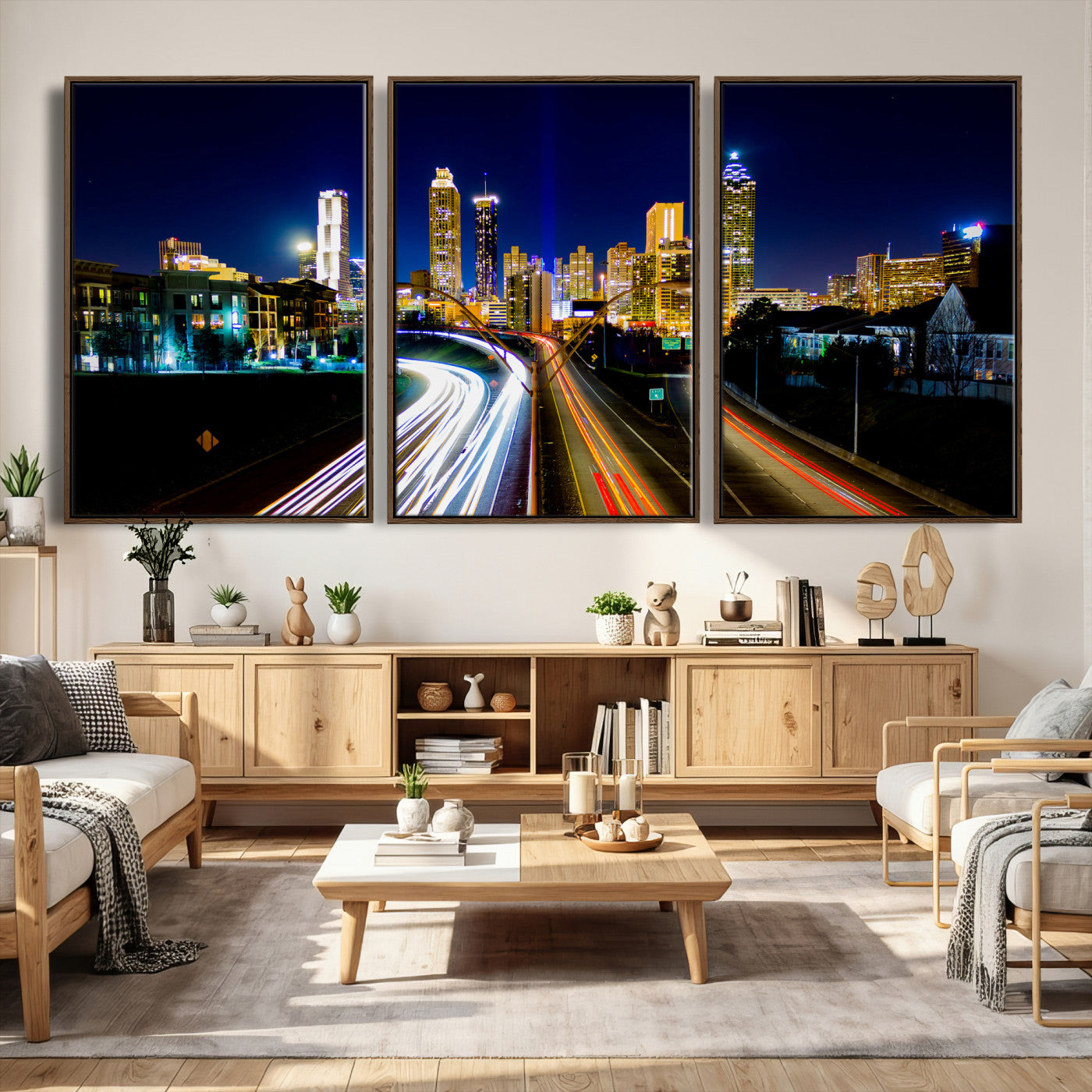 12967464-MGV-CV-36X24 - Atlanta Skyline Wall Art Canvas Print, Atlanta Downtown Night Cityscape Print for Modern Urban Wall Decor