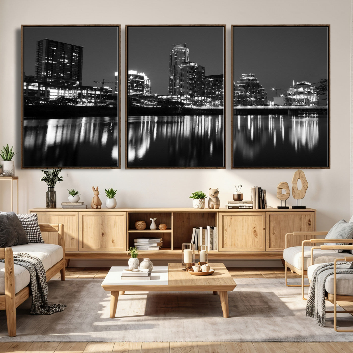 38129554-MGV-CV-36X24 - Austin Skyline Wall Art Canvas Print, Austin Downtown Night Cityscape Print for Modern Urban Wall Decor