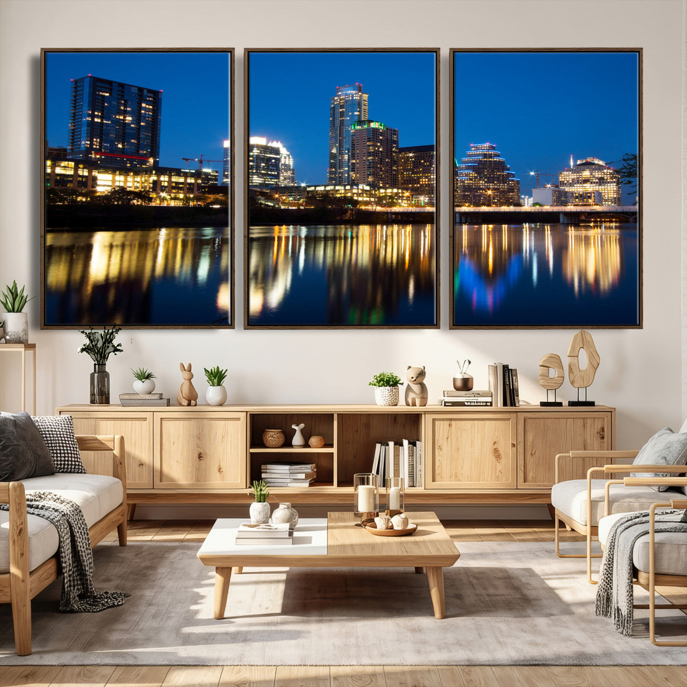 21916206-MGV-CV-36X24 - Austin Skyline Wall Art Canvas Print, Austin Downtown Night Cityscape Print for Modern Urban Wall Decor