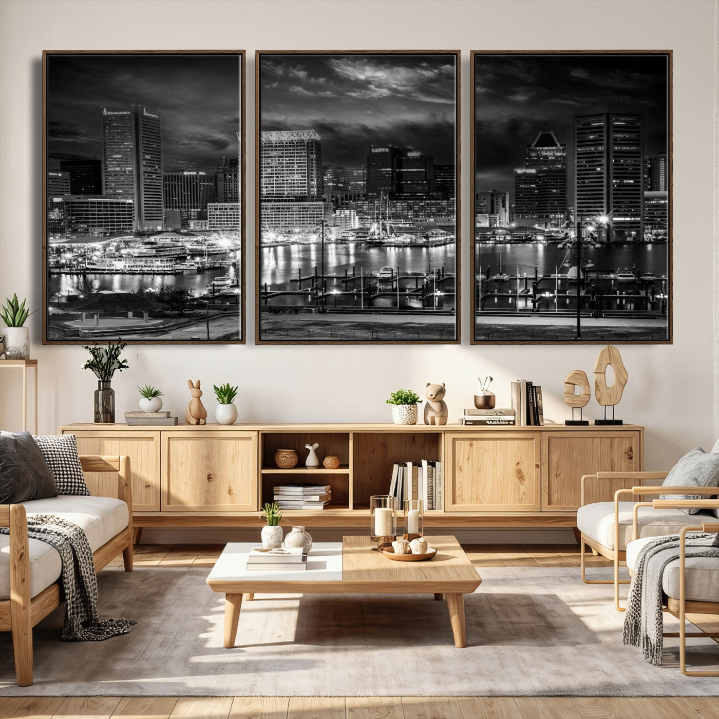 79755655-MGV-CV-36X24 - Baltimore Skyline Wall Art Canvas Print, Baltimore Downtown Night Cityscape Print for Modern Urban Wall Decor