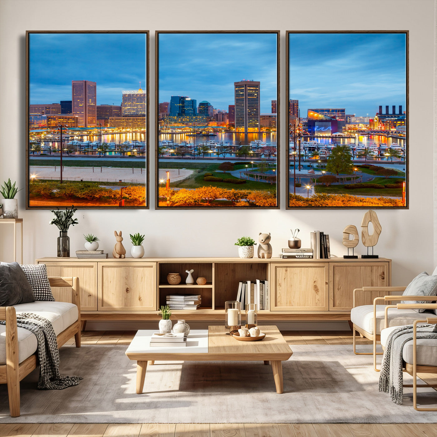78635089-MGV-CV-36X24 - Baltimore Skyline Wall Art Canvas Print, Baltimore Downtown Night Cityscape Print for Modern Urban Wall Decor