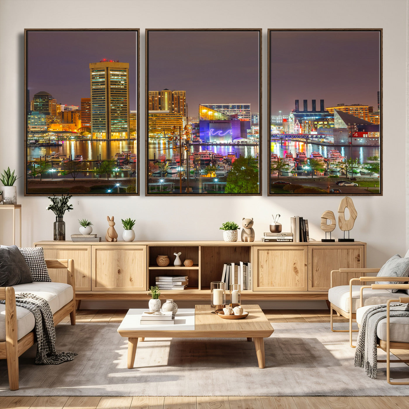 42654823-MGV-CV-36X24 - Baltimore Skyline Wall Art Canvas Print, Baltimore Downtown Night Cityscape Print for Modern Urban Wall Decor