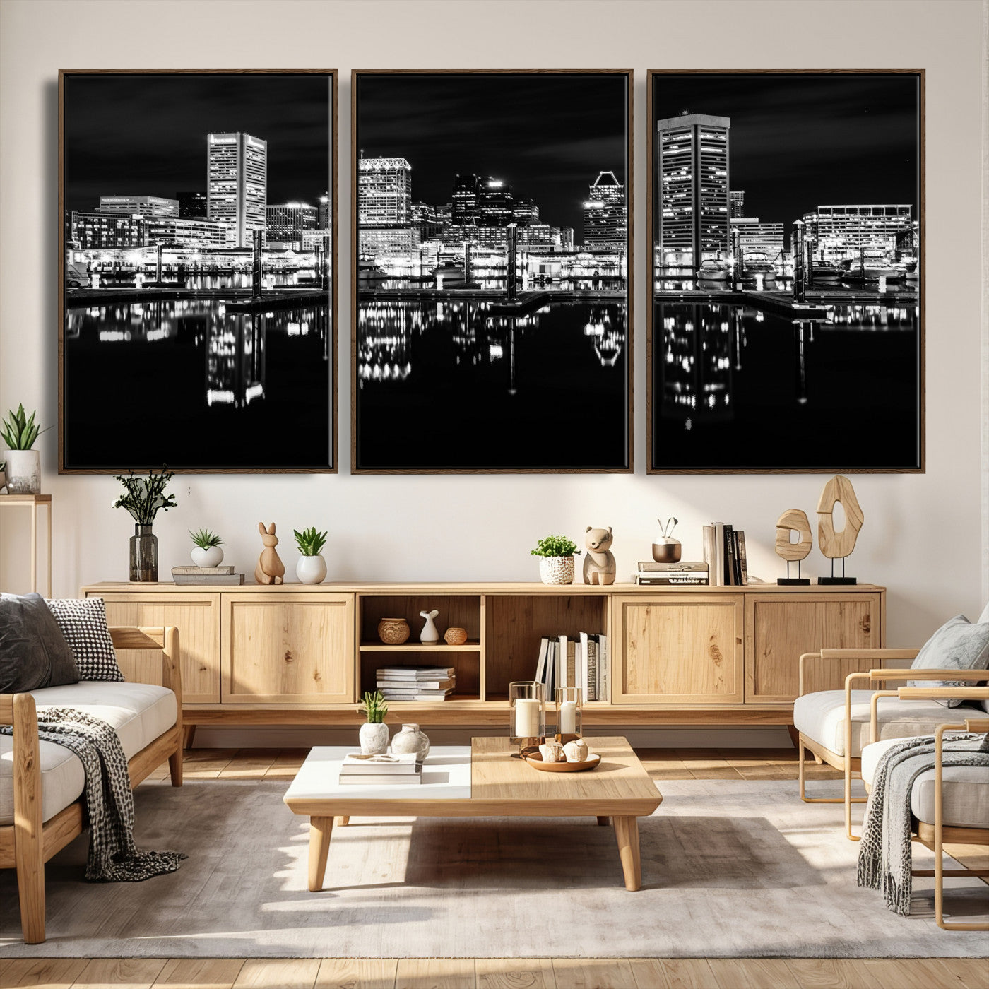69187681-MGV-CV-36X24 - Baltimore Skyline Wall Art Canvas Print, Baltimore Downtown Night Cityscape Print for Modern Urban Wall Decor