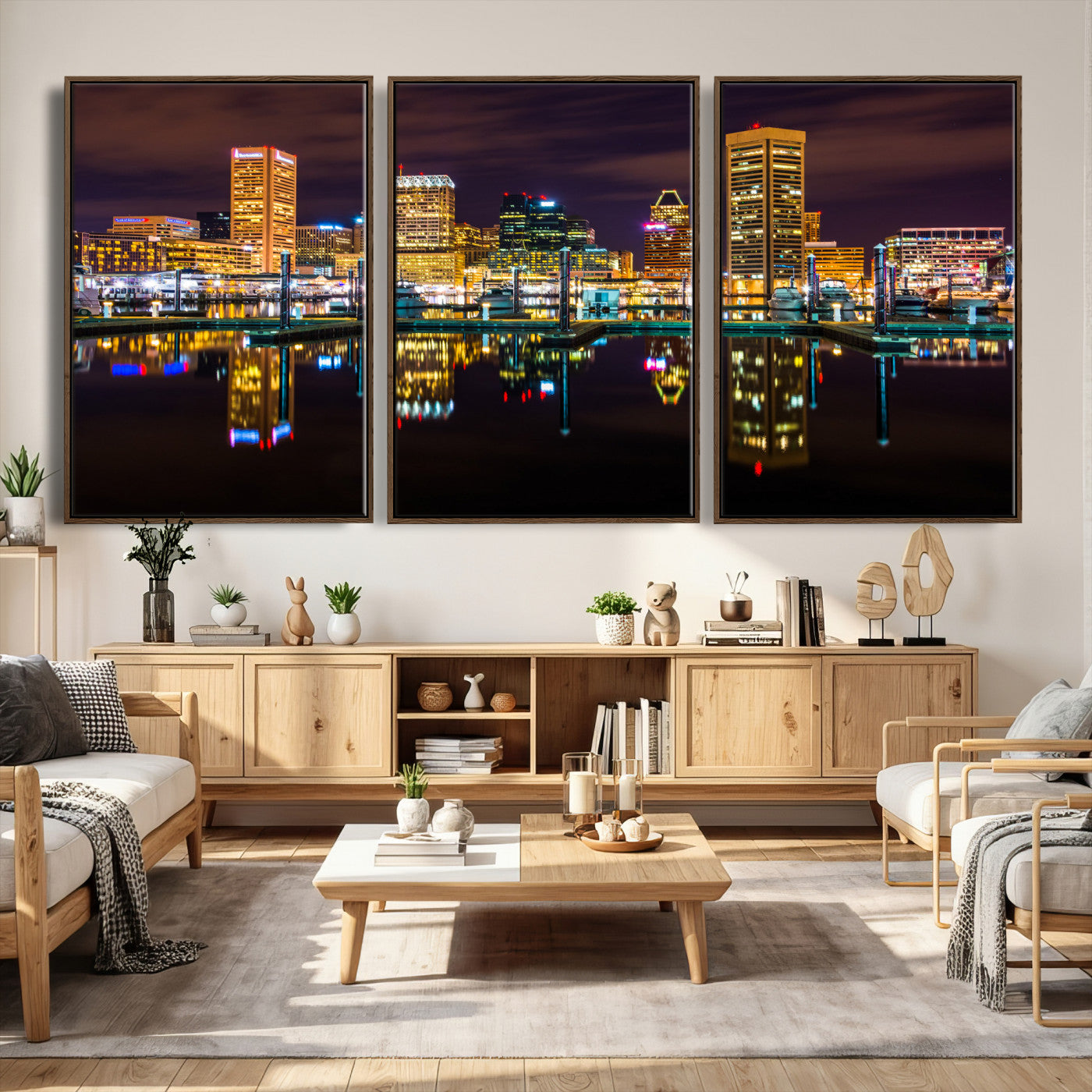 38201692-MGV-CV-36X24 - Baltimore Skyline Wall Art Canvas Print, Baltimore Downtown Night Cityscape Print for Modern Urban Wall Decor