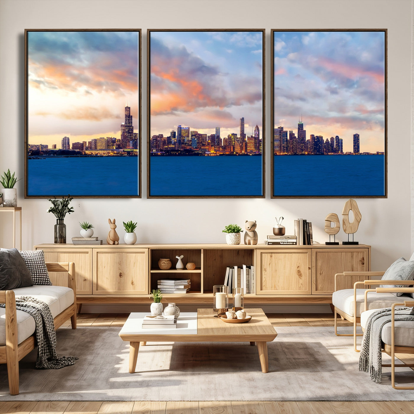 34667960-MGV-CV-36X24 - Chicago Wall Art Canvas Print, Chicago City Downtown Night Cityscape Print for Modern Urban Wall Decor