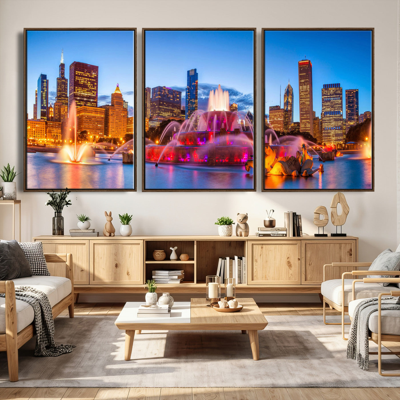 20251989-MGV-CV-36X24 - Chicago Wall Art Canvas Print, Chicago City Downtown Night Cityscape Print for Modern Urban Wall Decor