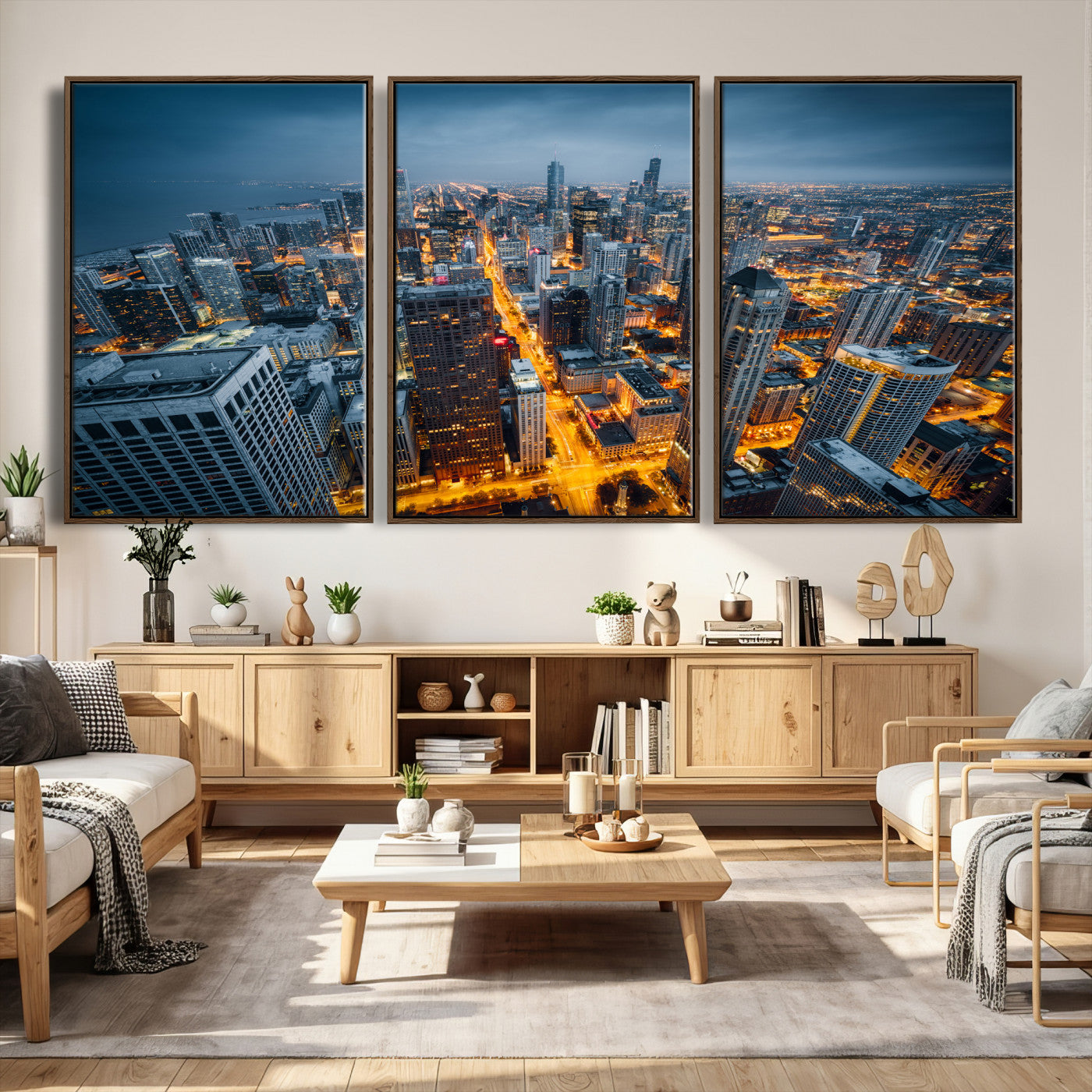 81742538-MGV-CV-36X24 - Chicago Wall Art Canvas Print, Chicago City Downtown Night Cityscape Print for Modern Urban Wall Decor