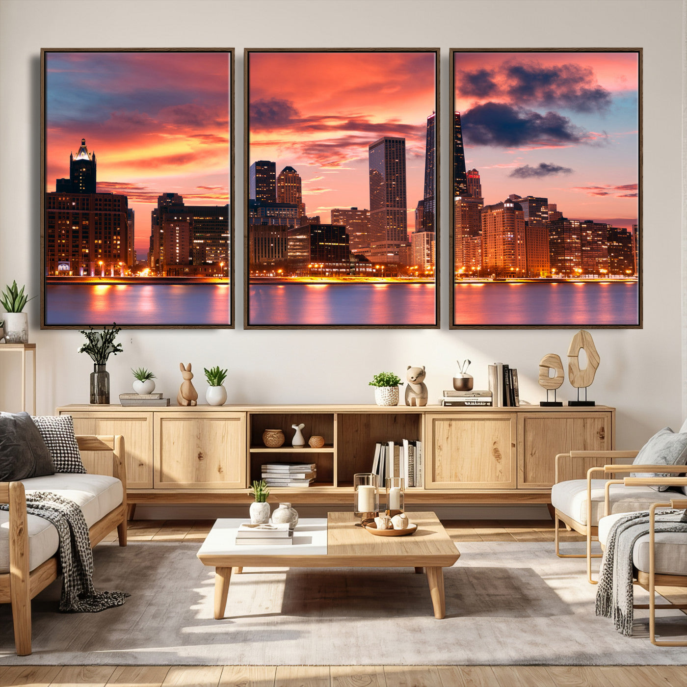 80390109-MGV-CV-36X24 - Chicago Wall Art Canvas Print, Chicago City Downtown Night Cityscape Print for Modern Urban Wall Decor
