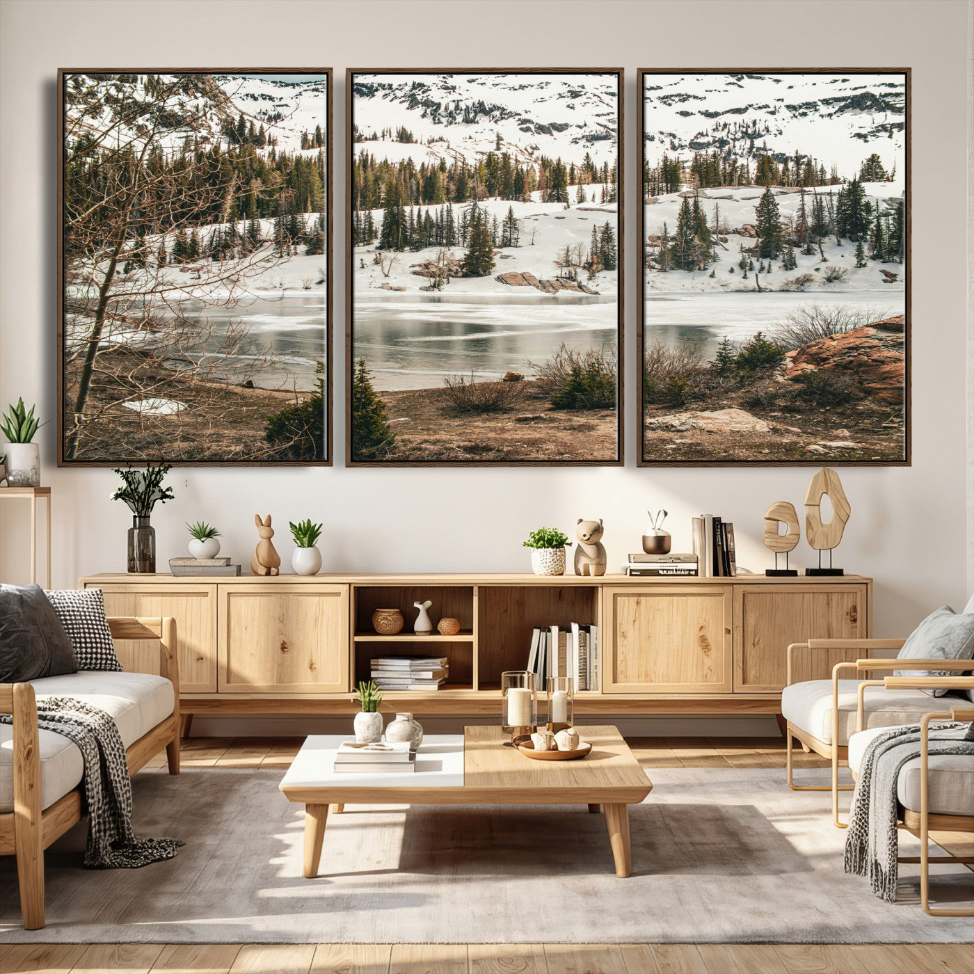 10336249-MGV-CV-36X24 - Snowy Mountain Landscape Wall Art Canvas Print, Alpine Pine Forest Winter Nature Wall Decor for Living Room and Office