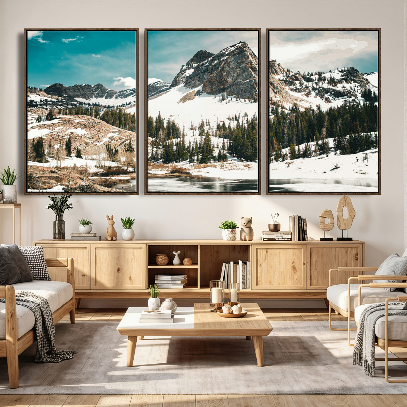 56837070-MGV-CV-36X24 - Snowy Mountain Landscape Wall Art Canvas Print, Alpine Pine Forest Winter Nature Wall Decor for Living Room and Office