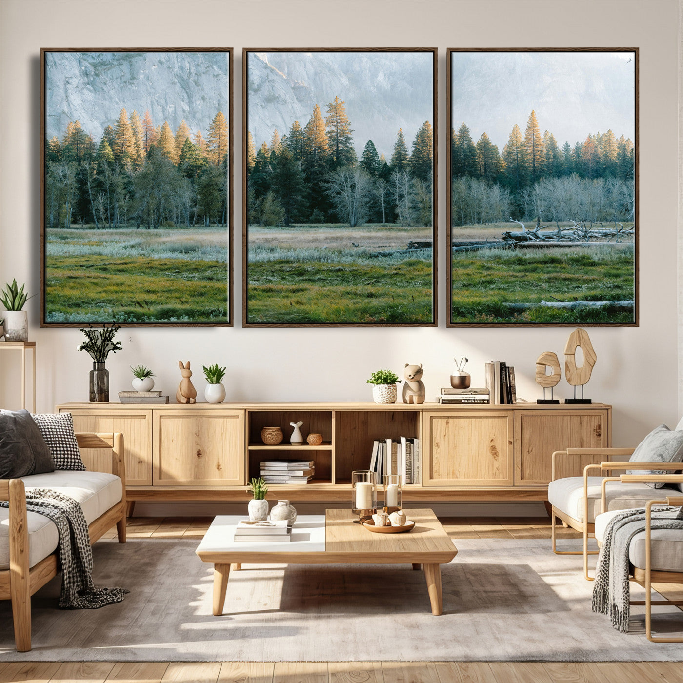 95548744-MGV-CV-36X24 - Forest Meadow Wall Art Canvas Print, Pine Tree Landscape Nature Artwork, Mountain Valley Scenic Photography, Calm Wilderness Wall Decor