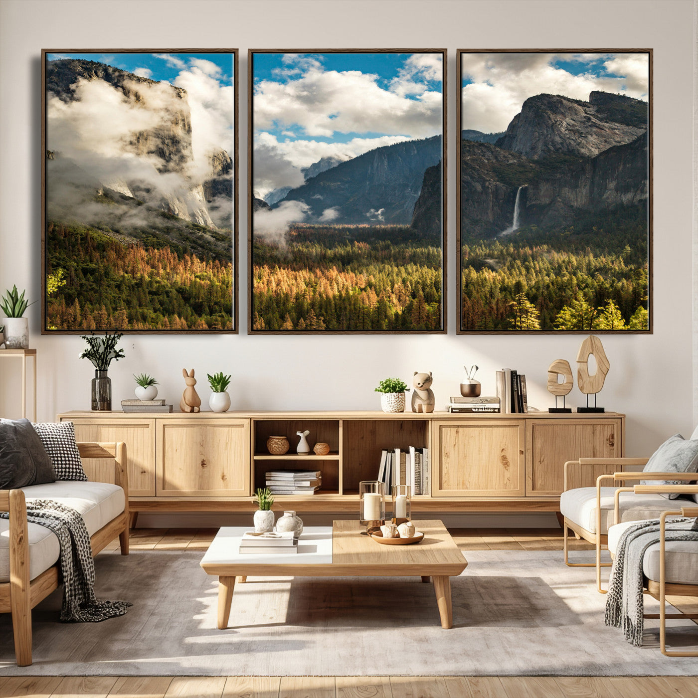 18271001-MGV-CV-36X24 - Yosemite Valley River Landscape Wall Art Canvas Print, Granite Cliffs Forest River Canvas Print, California National Park Moody Scenic Art Printi