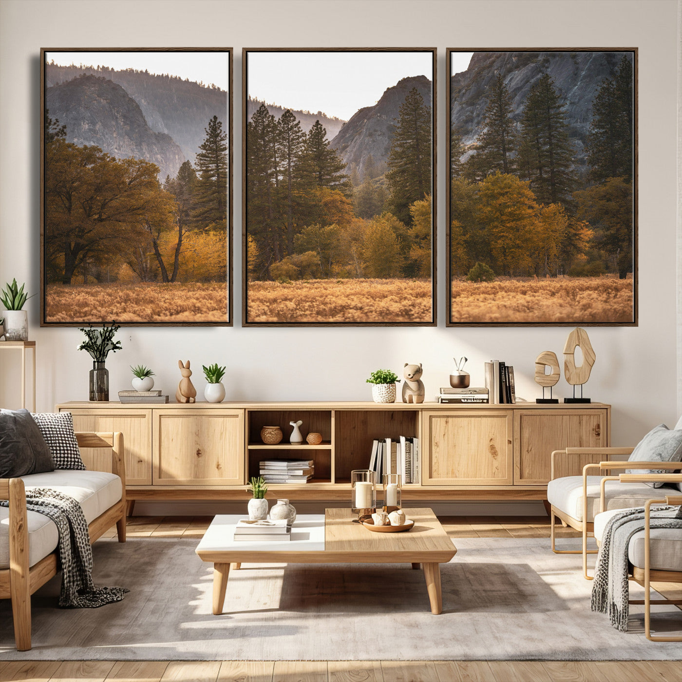 61682763-MGV-CV-36X24 - Yosemite Valley Autumn Forest Landscape Wall Art Canvas Print, Granite Mountain Pine Trees Canvas Print, California National Park Fall Scenic Art Printing
