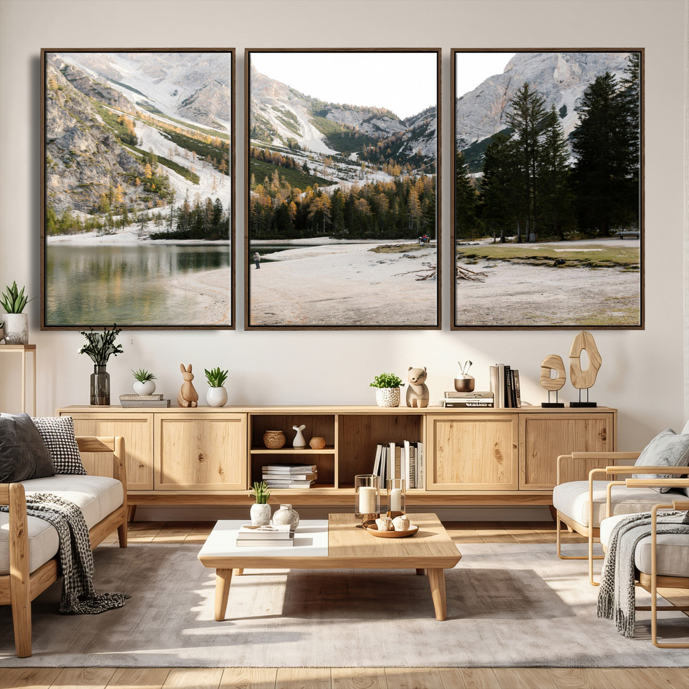 89246758-MGV-CV-36X24 - Lake Braies Alpine Landscape Wall Art Canvas Print, Dolomites Mountain Lake Forest Canvas Print, Italian Alps Scenic Nature Art Printing