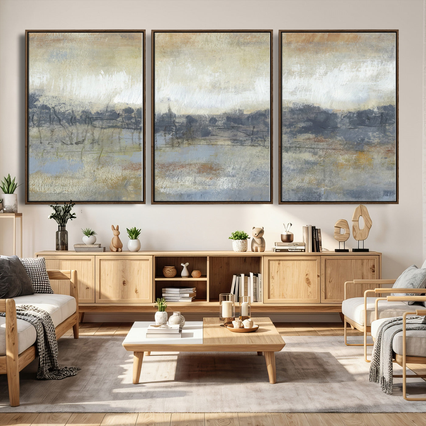 73973590-MGV-CV-36X24 - Abstract Neutral Landscape Painting Wall Art Canvas Print, Modern Minimal Texture Horizon Canvas Print, Beige Gray Contemporary Abstract Art Printing