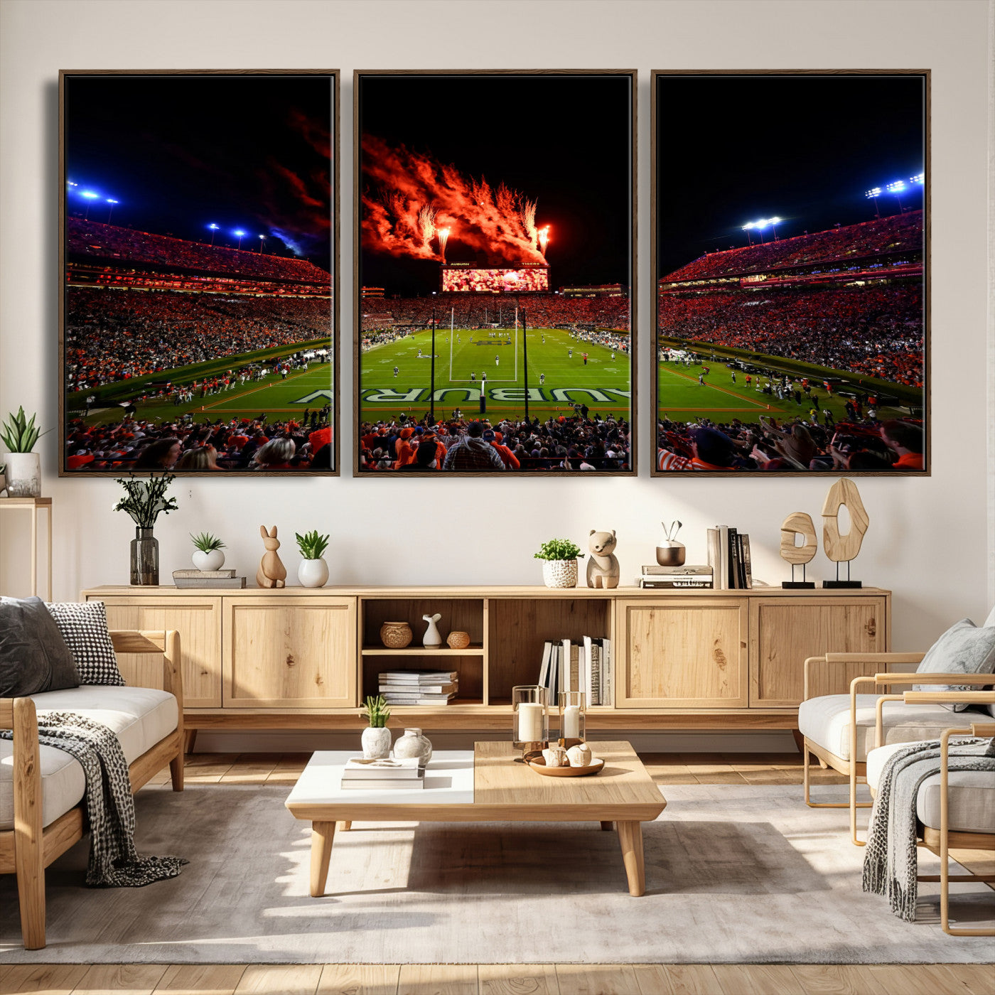 81918884-MGV-CV-36X24 - Auburn Stadium Wall Art Canvas Print, College Football Night Game Crowd, Jordan Hare Stadium Artwork