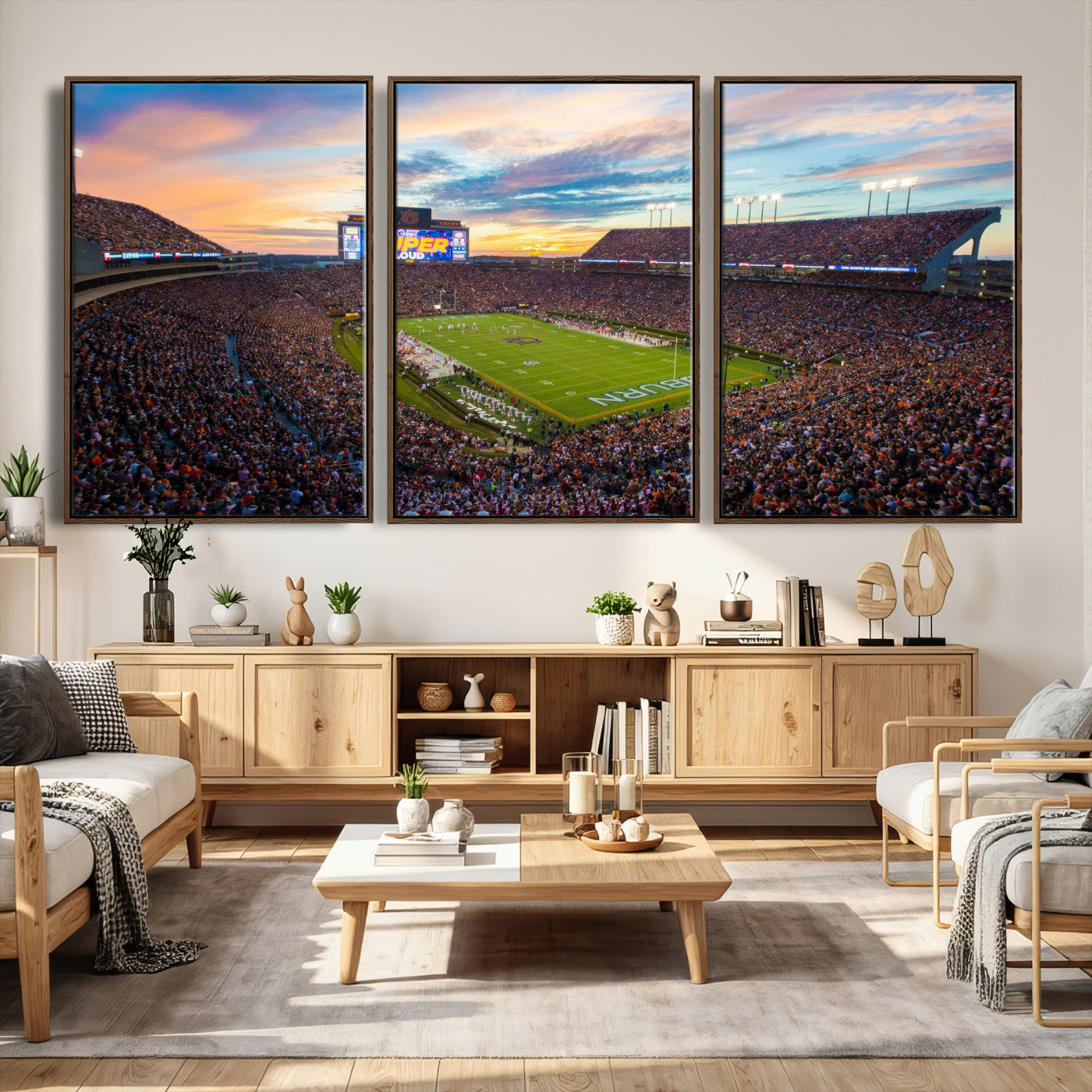 75203764-MGV-CV-36X24 - Auburn Stadium Sunset Wall Art Canvas Print, Jordan Hare Stadium Game Day Crowd, Auburn Tigers Football Artwork