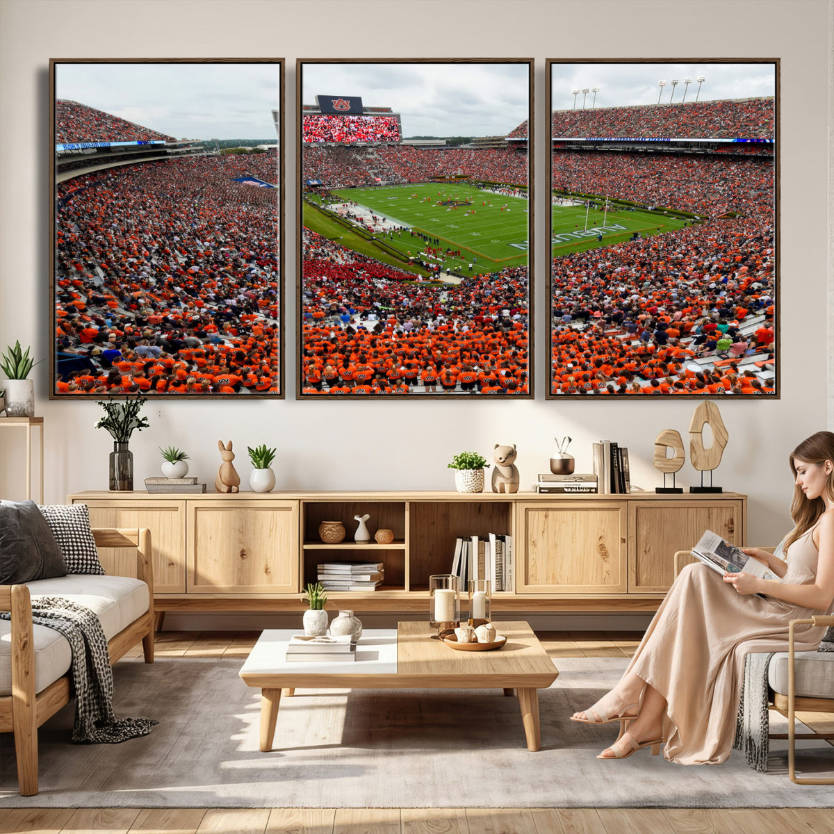82562490-MGV-CV-36X24 - Auburn Stadium Sunset Wall Art Canvas Print, Jordan Hare Stadium Game Day Crowd, Auburn Tigers Football Artwork