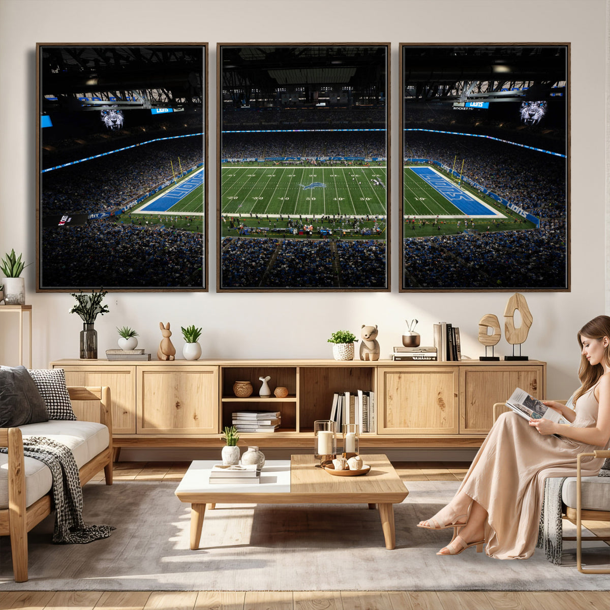 16709602-MGV-CV-36X24 - Detroit Lions Stadium Wall Art Canvas Print, Football Field Panorama