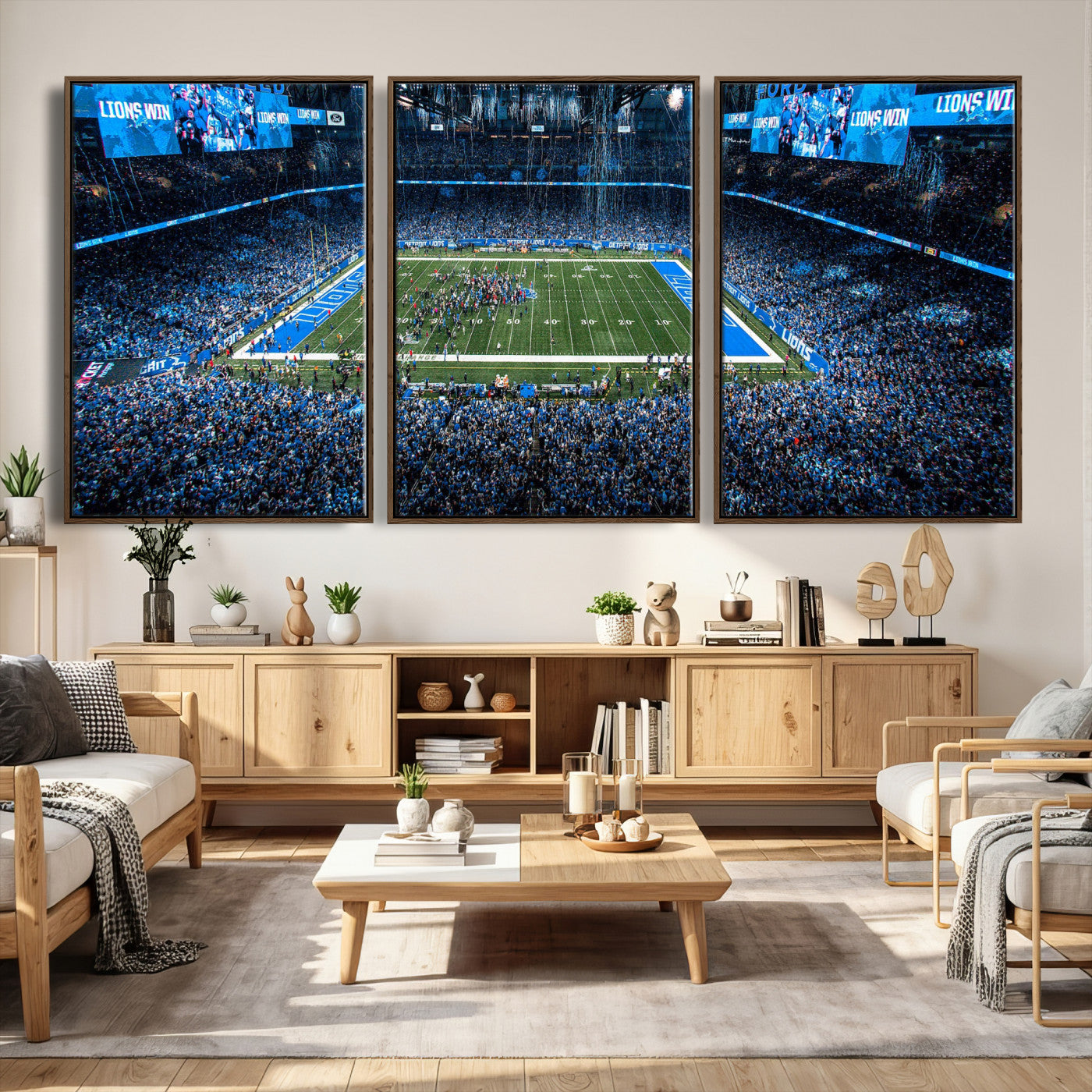 80882005-MGV-CV-36X24 - Detroit Lions Stadium Wall Art Canvas Print, Football Field Panorama Artwork, NFL Game Night Stadium Decor