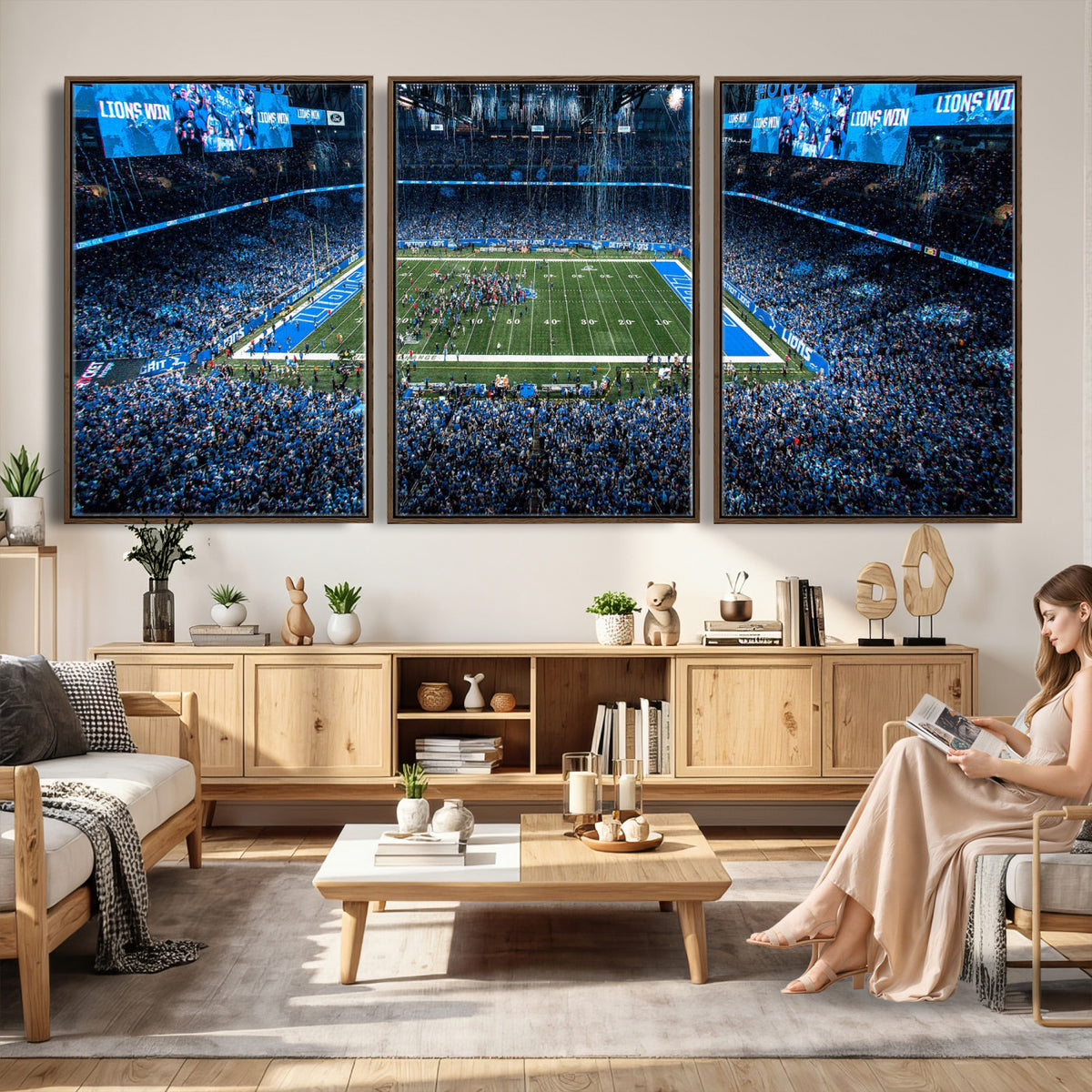 80882005-MGV-CV-36X24 - Detroit Lions Stadium Wall Art Canvas Print, Football Field Panorama