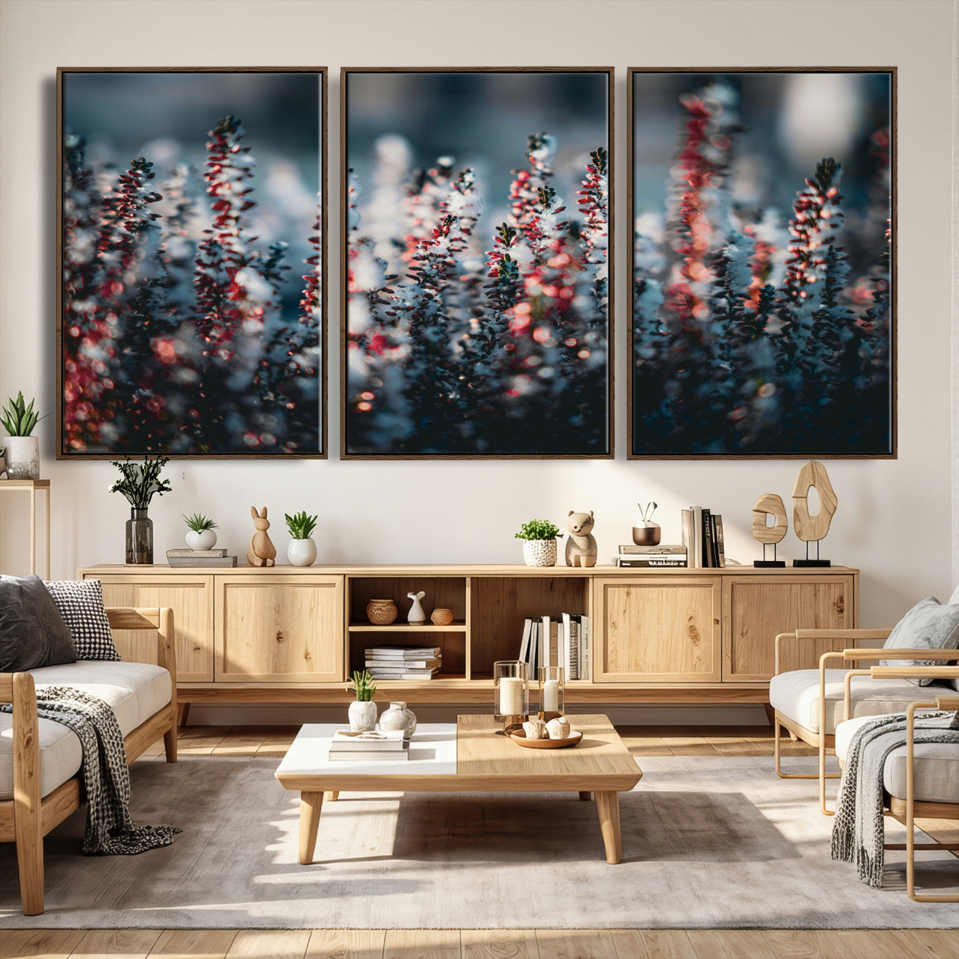 82063935-MGV-CV-36X24 - Winter Heather Wall Art Canvas Print, Frosted Floral Nature Art, Moody Botanical Wall Decor