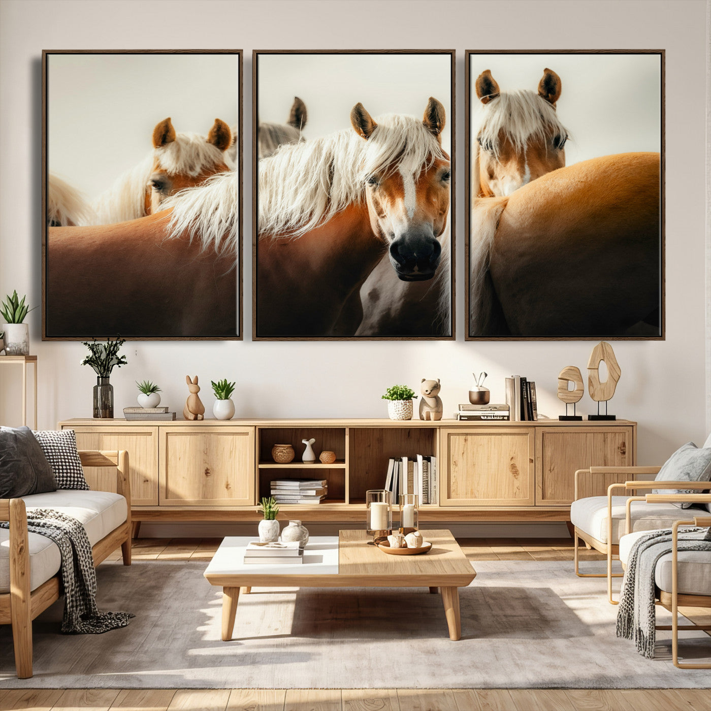 71904941-MGV-CV-36X24 - Wild Horse Herd Wall Art Canvas Print, Natural Horse Portrait Nature Wall Decor for Living Room and Office