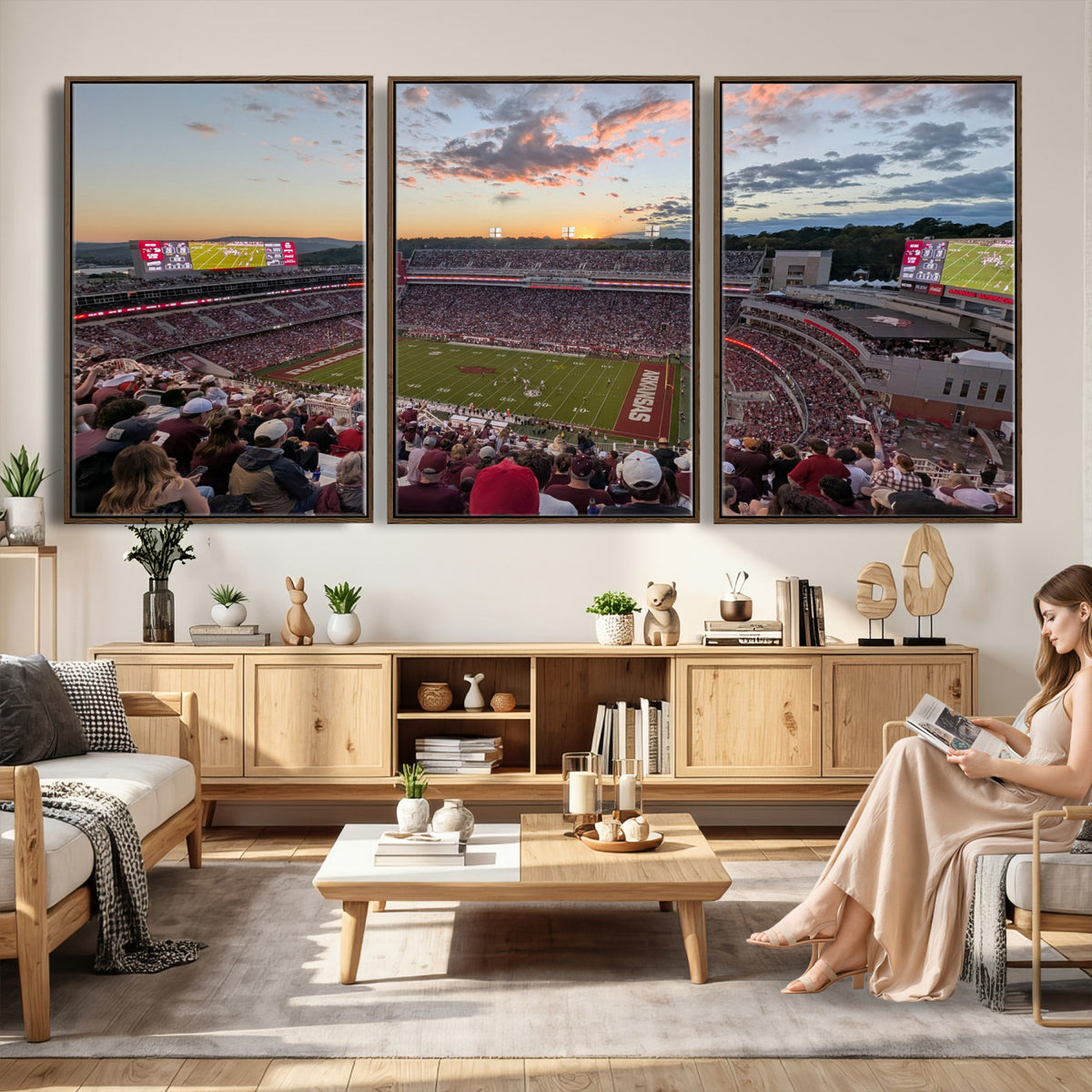 71837429-MGV-CV-36X24 - Donald W. Reynolds Razorback Stadium Wall Art Canvas Print – Arkansas Razorbacks Football Artwork for Home, Office, and Sports Room Decor