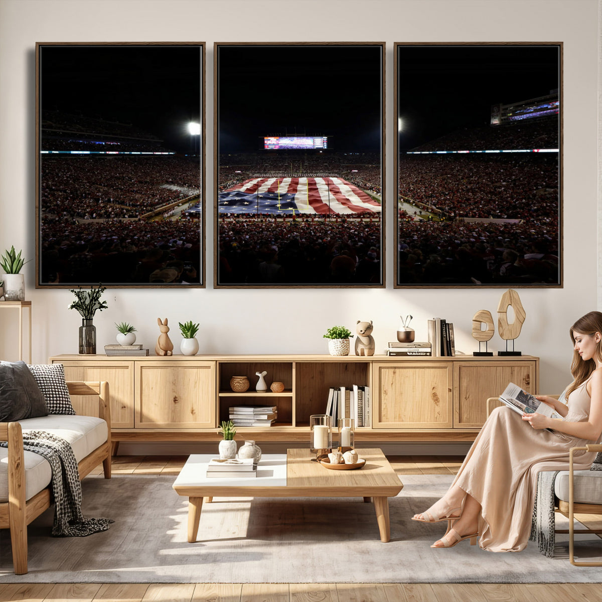 98418189-MGV-CV-36X24 - Oklahoma Memorial Stadium Wall Art Canvas Print – Oklahoma Sooners Football Artwork for Home, Office, and Sports Room Decor