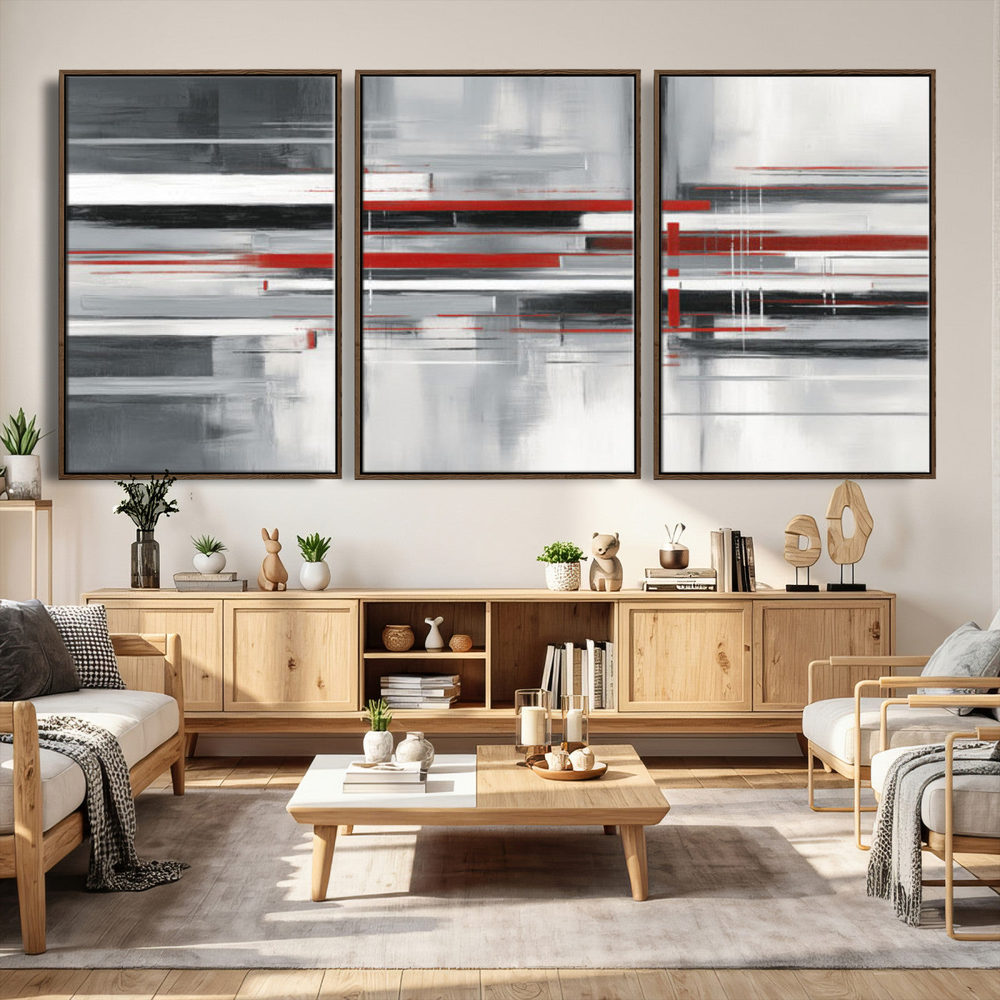 62640681-MGV-CV-36X24 - Gray Red Abstract Wall Art Canvas Print, Modern Abstract Canvas Wall Decor for Contemporary Living Room and Office