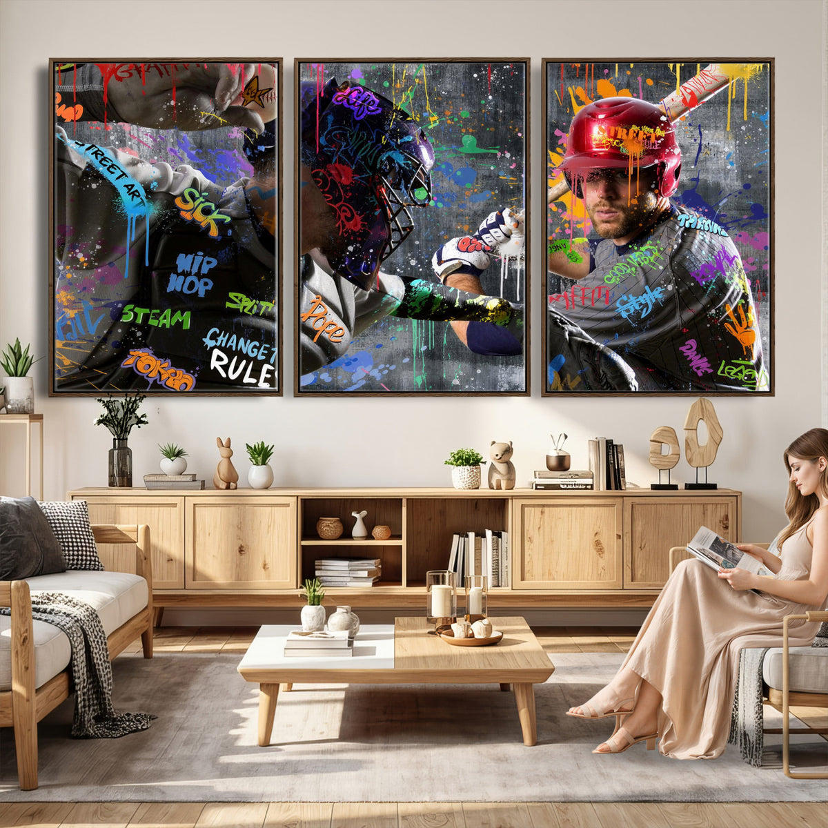 19634994-MGV-CV-36X24 - Graffiti Baseball Player Street Art Wall Art Canvas Print