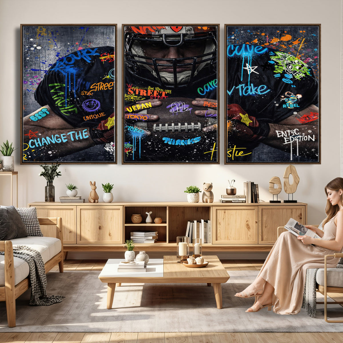 55267256-MGV-CV-36X24 - Graffiti American Football Player Street Art Wall Art Canvas Print