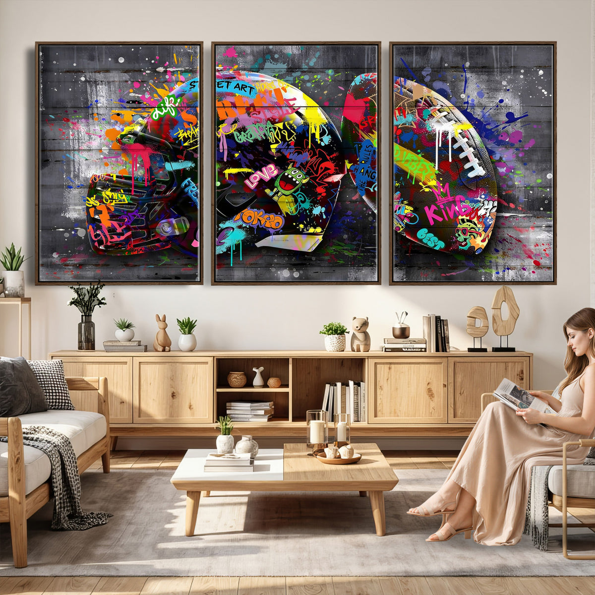 80540773-MGV-CV-36X24 - Graffiti American Football Helmet Street Art Wall Art Canvas Print