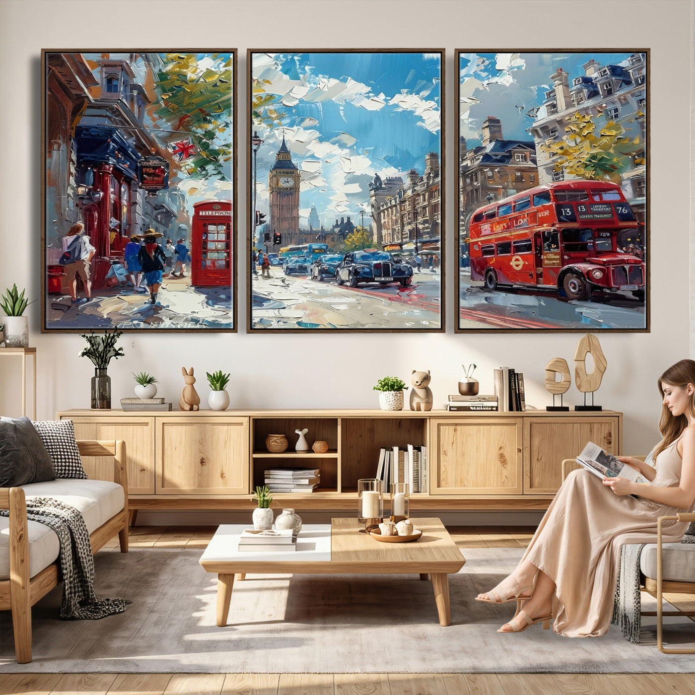 17630888-MGV-CV-36X24 - London Street Canvas Wall Art — Big Ben Red Bus Print | Oil Painting Style | UK City Wall Decor | Travel Art Gift | Living Room Print