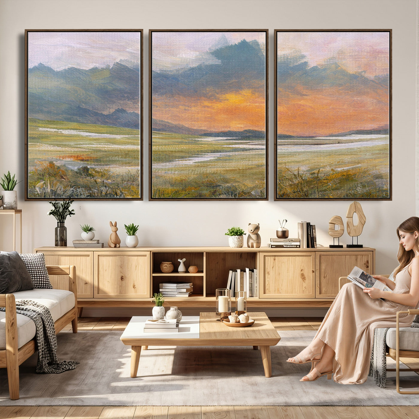 39892091-MGV-CV-36X24 - Mountain Sunset Wall Art Canvas Print Vintage Landscape Panorama Rustic Nature Decor