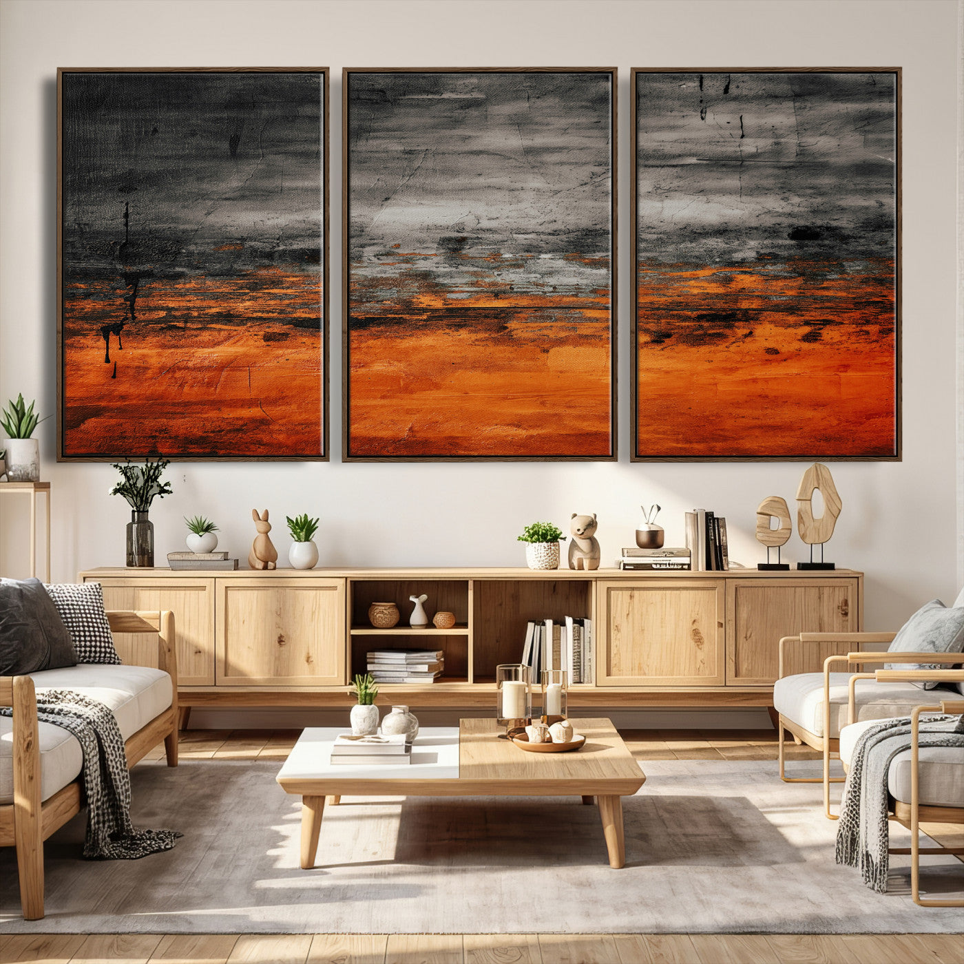 75409282-MGV-CV-36X24 - Black Orange Abstract Wall Art Canvas Print Modern Textured Painting Decor