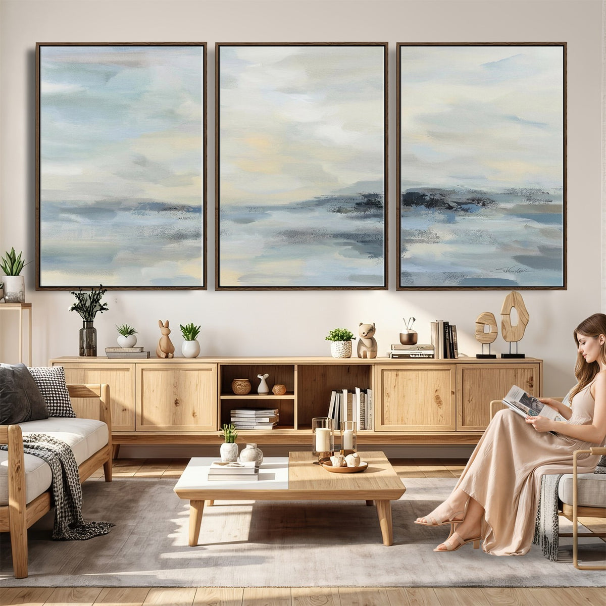 Abstract Coastal Landscape Wall Art Canvas Print | Soft Blue Gray Minimalist Art