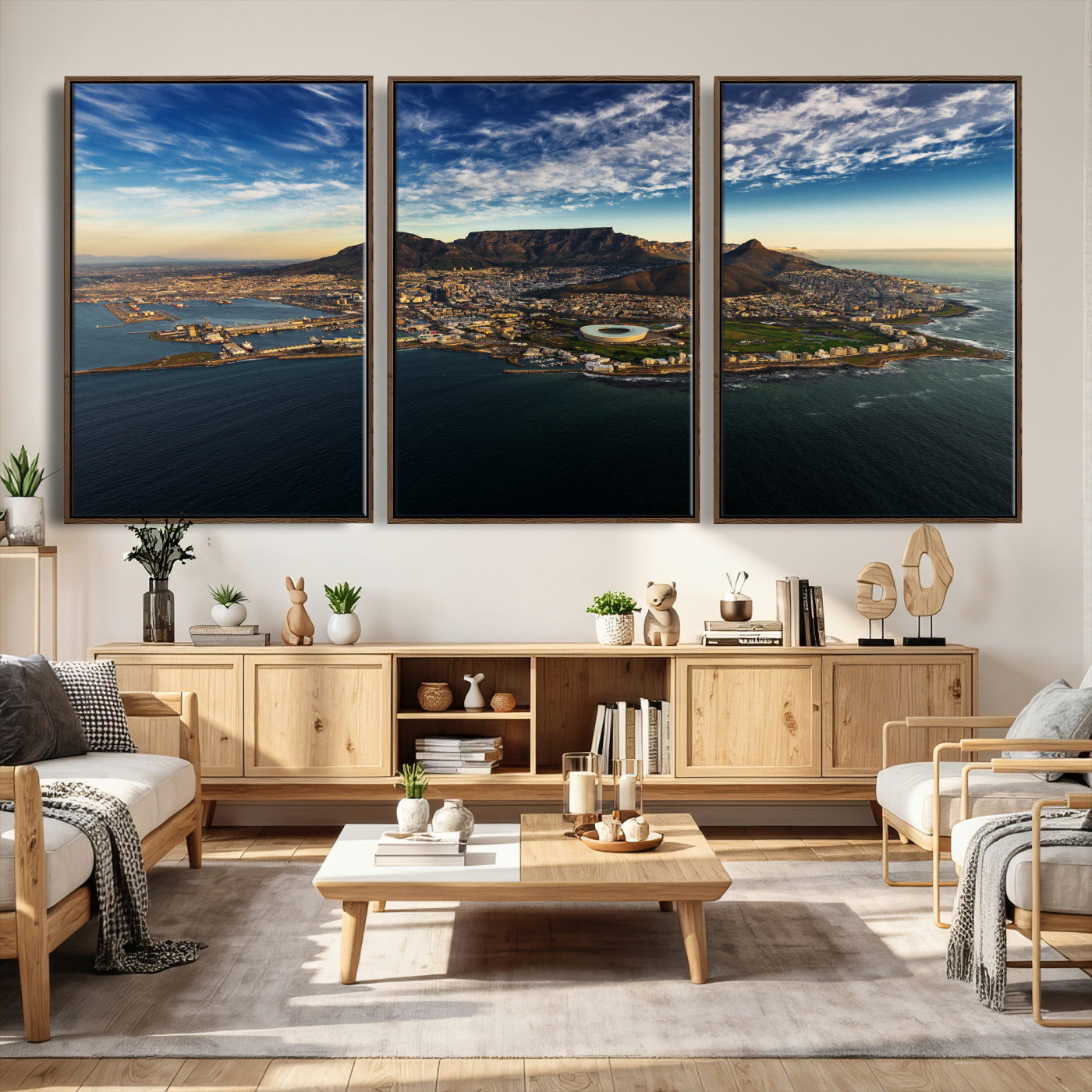 14654591-MGV-CV-36X24 - Cape Town Skyline Wall Art Canvas Print – Table Mountain Coastal Cityscape Artwork for Modern Office Decor