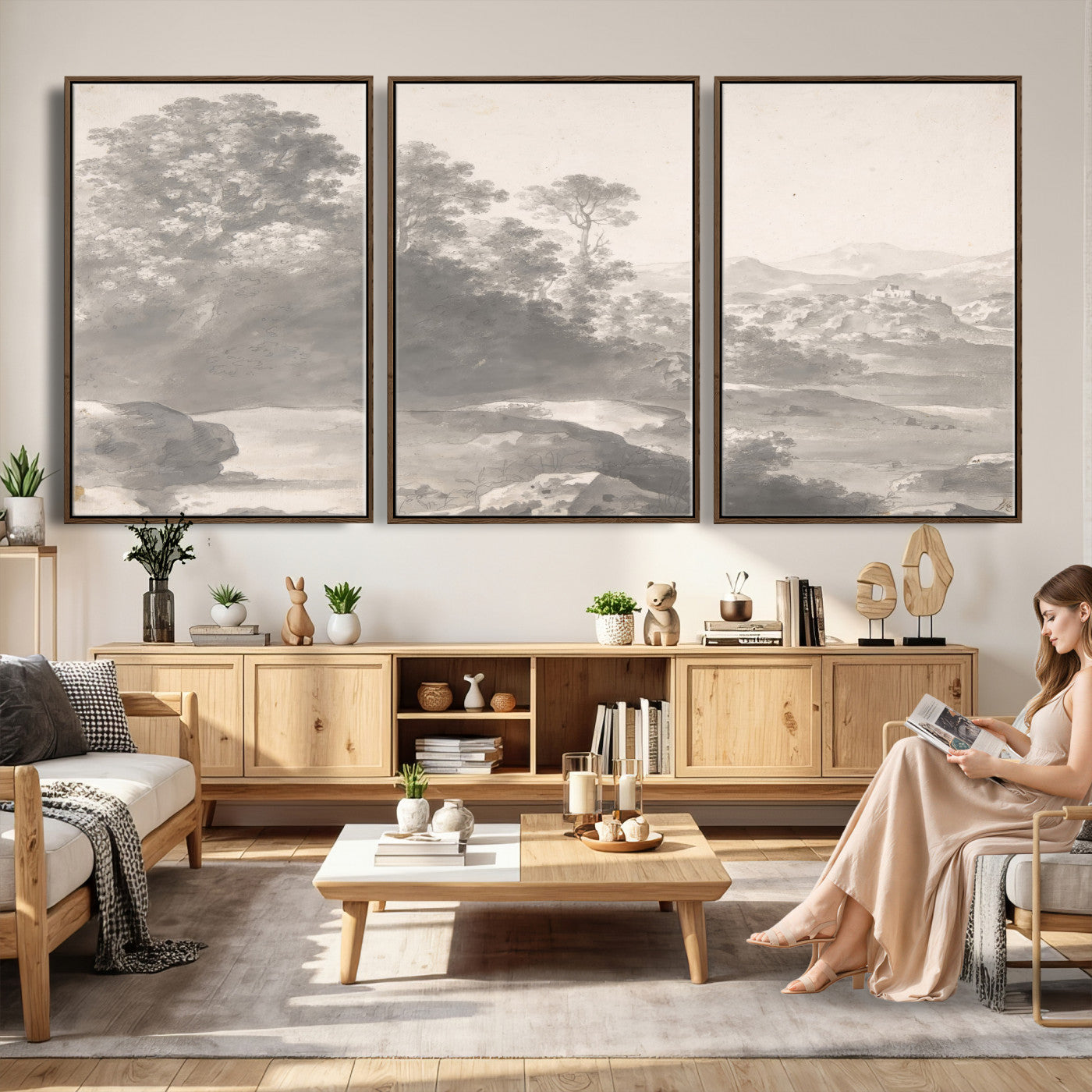 33041209-MGV-CV-36X24 - Van Poelenburch Landscape Canvas Wall Art — Dutch Golden Age Gray Wash Drawing Print | Baroque Italianate Nature Decor | Old Master Classic Gift