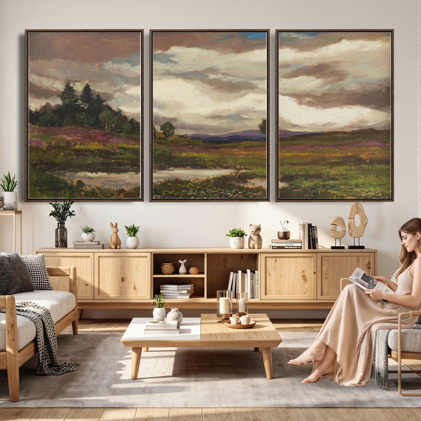 96795851-MGV-CV-36X24 - Gustav Macoun Heathland Canvas Print, Czech Landscape Oil Painting Reproduction, Purple Heather Moorland Art, Vintage European Nature Decor