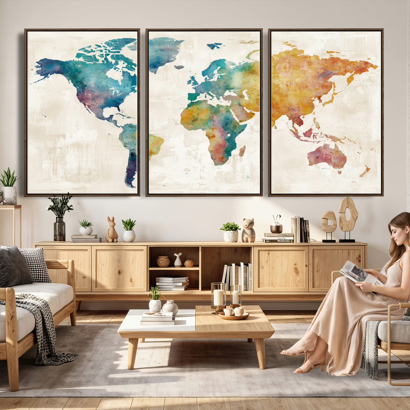 56556018-MGV-CV-36X24 - Watercolor World Map Canvas Wall Art Print – Abstract Colorful Travel Wall Decor