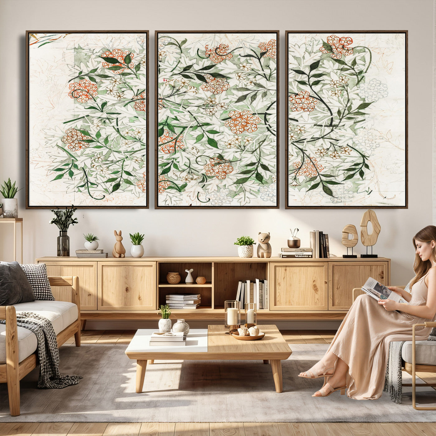 17622011W-MGV-CV-36X24 - William Morris Jasmine Flower Wall Art Canvas Print, Botanical Floral Canvas Print, Vintage Cottagecore Wall Decor, Framed Nature Artwork Ready to Hang