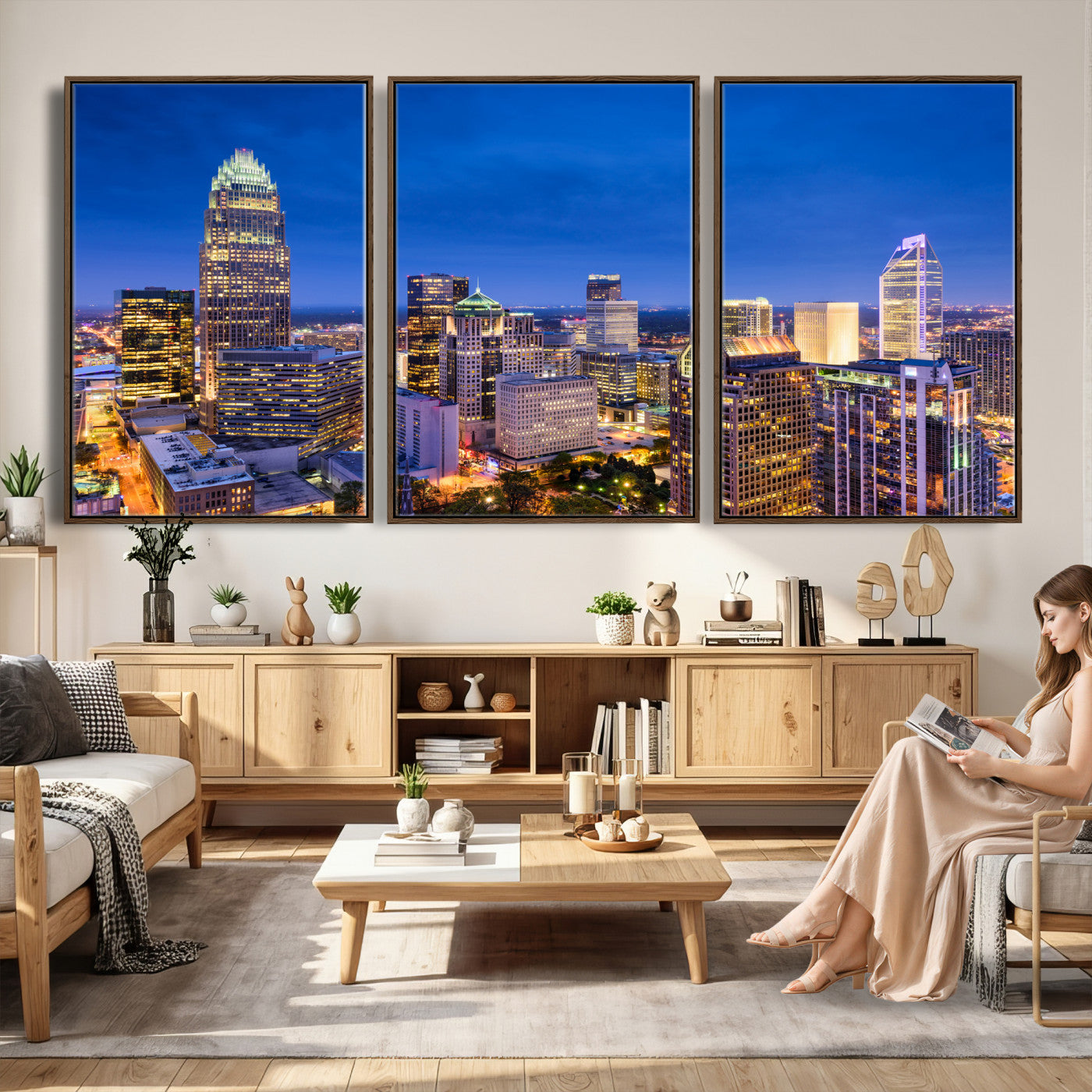 74382190-MGV-CV-36X24 - Charlotte Skyline Canvas Wall Art Print – North Carolina Cityscape Photography Print