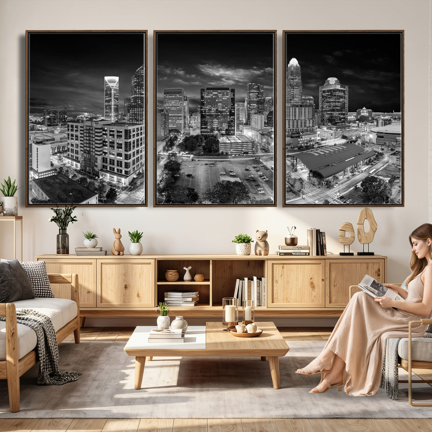 60105075-MGV-CV-36X24 - Charlotte Skyline Canvas Wall Art Print – North Carolina Cityscape Photography Print