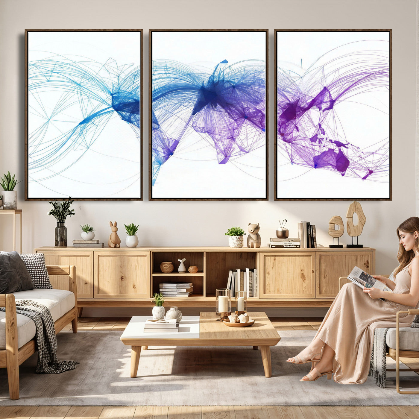 75155491-MGV-CV-48X32-3P - Global Flight Routes Map Canvas Wall Art, Worldwide Aviation Network Print, International Air Travel Wall Decor