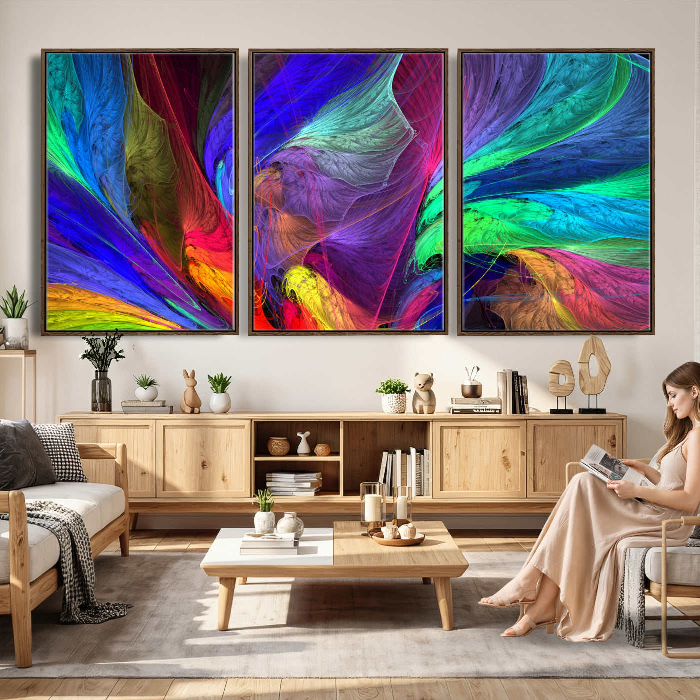 376925791-MGV-CV-36X24 - Colorful Abstract Canvas Wall Art, Rainbow Swirl Fractal Print, Bold Multicolor Living Room Decor, Vibrant Energy Art, Large Abstract Wall Art