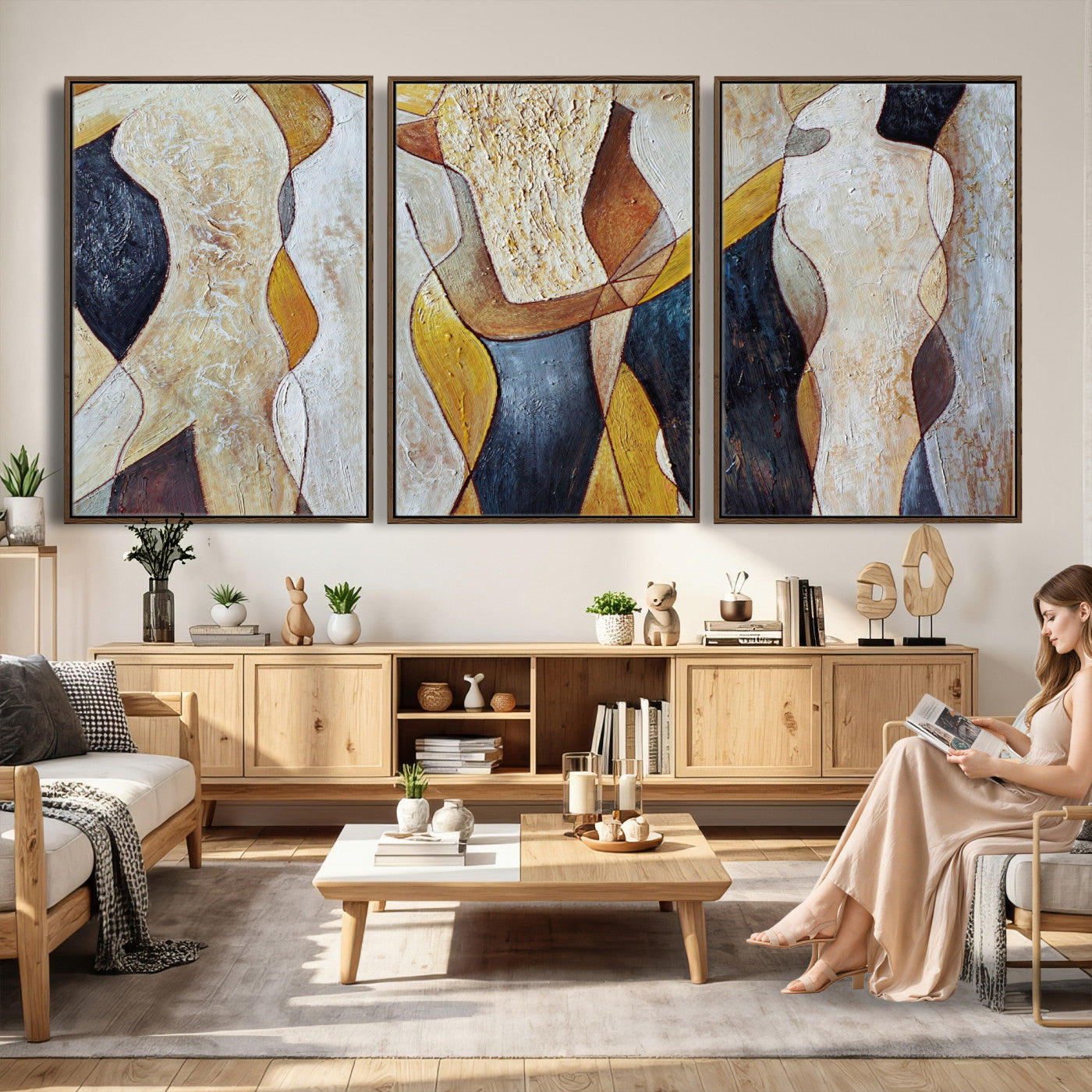 96079939-MGV-CV-36X24 - Mid Century Modern Figurative Canvas Wall Art Abstract Cubist Painting Print