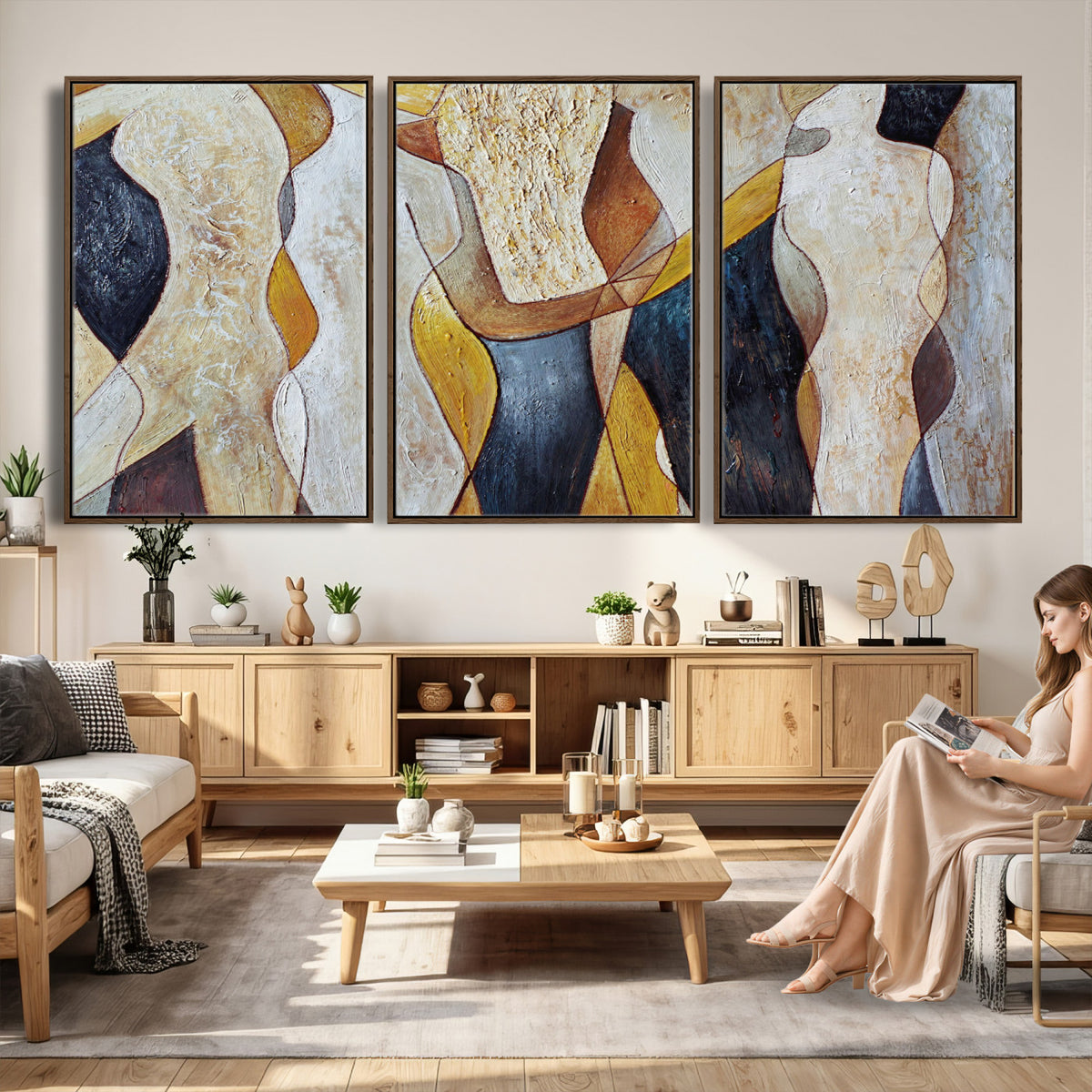 96079939-MGV-CV-36X24 - Mid Century Modern Figurative Canvas Wall Art Abstract Cubist Painting Print