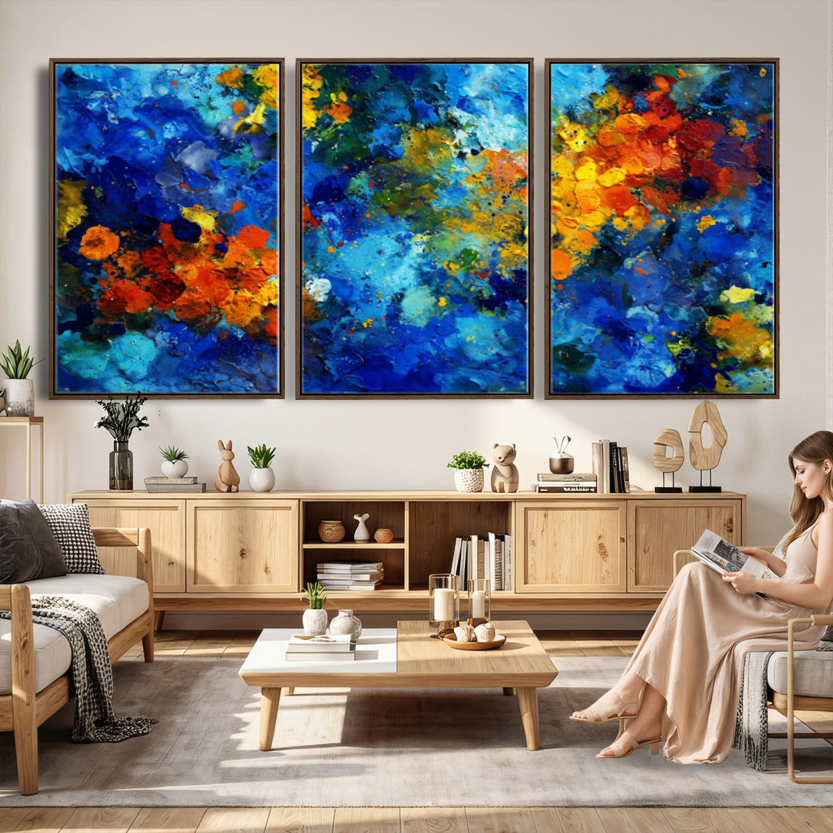 52431611-MGV-CV-36X24 - Vibrant Blue Abstract Canvas Wall Art Colorful Impasto Oil Painting Print